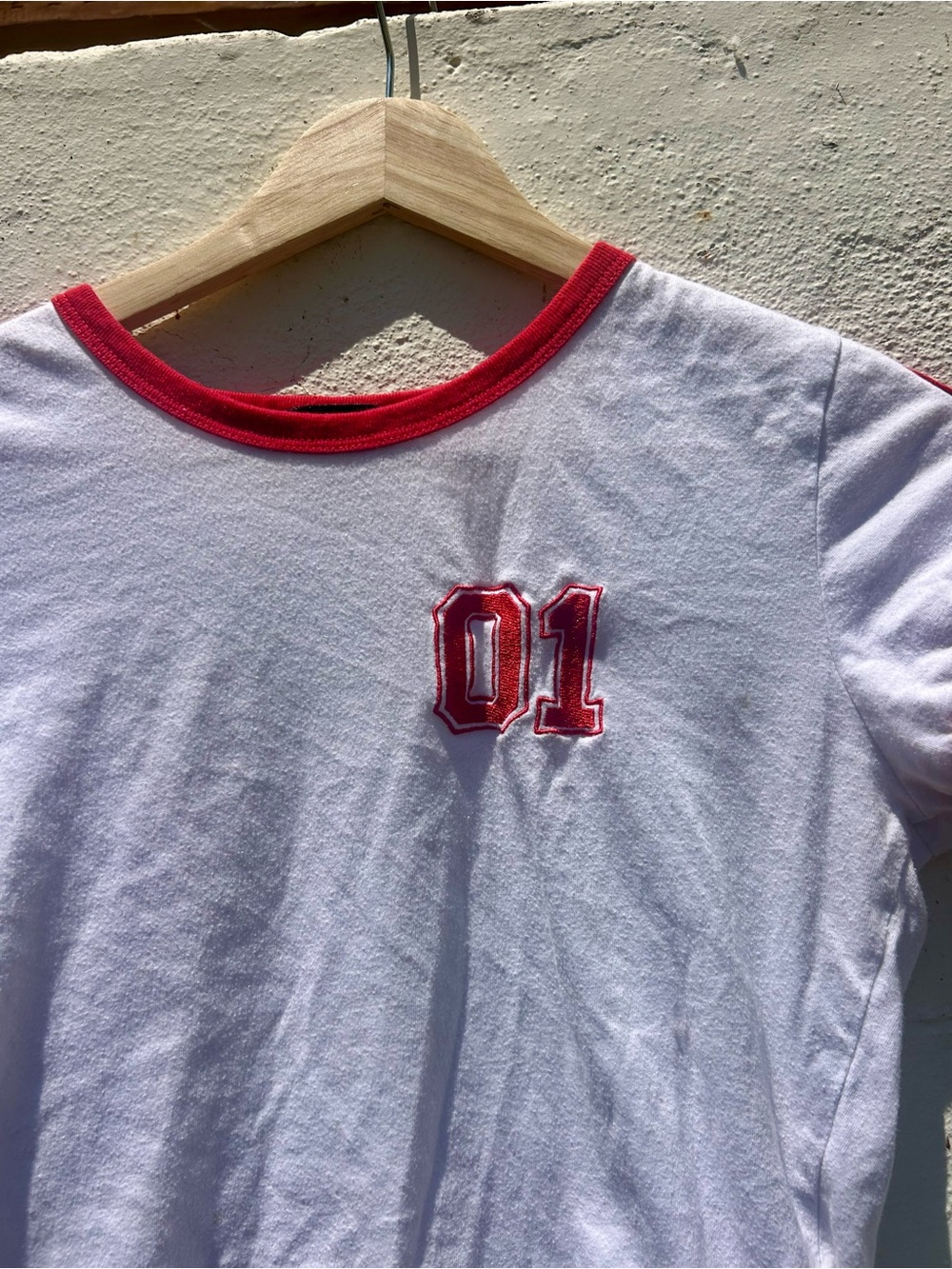 White & Red Ringer Tee with '01' Patch - Picture 2 of 5